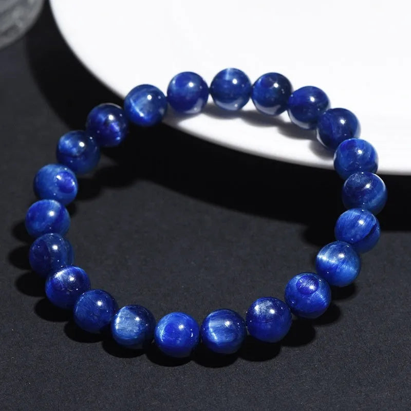 Natural blue crystal ball bracelet with geometric design and Ruyi elements