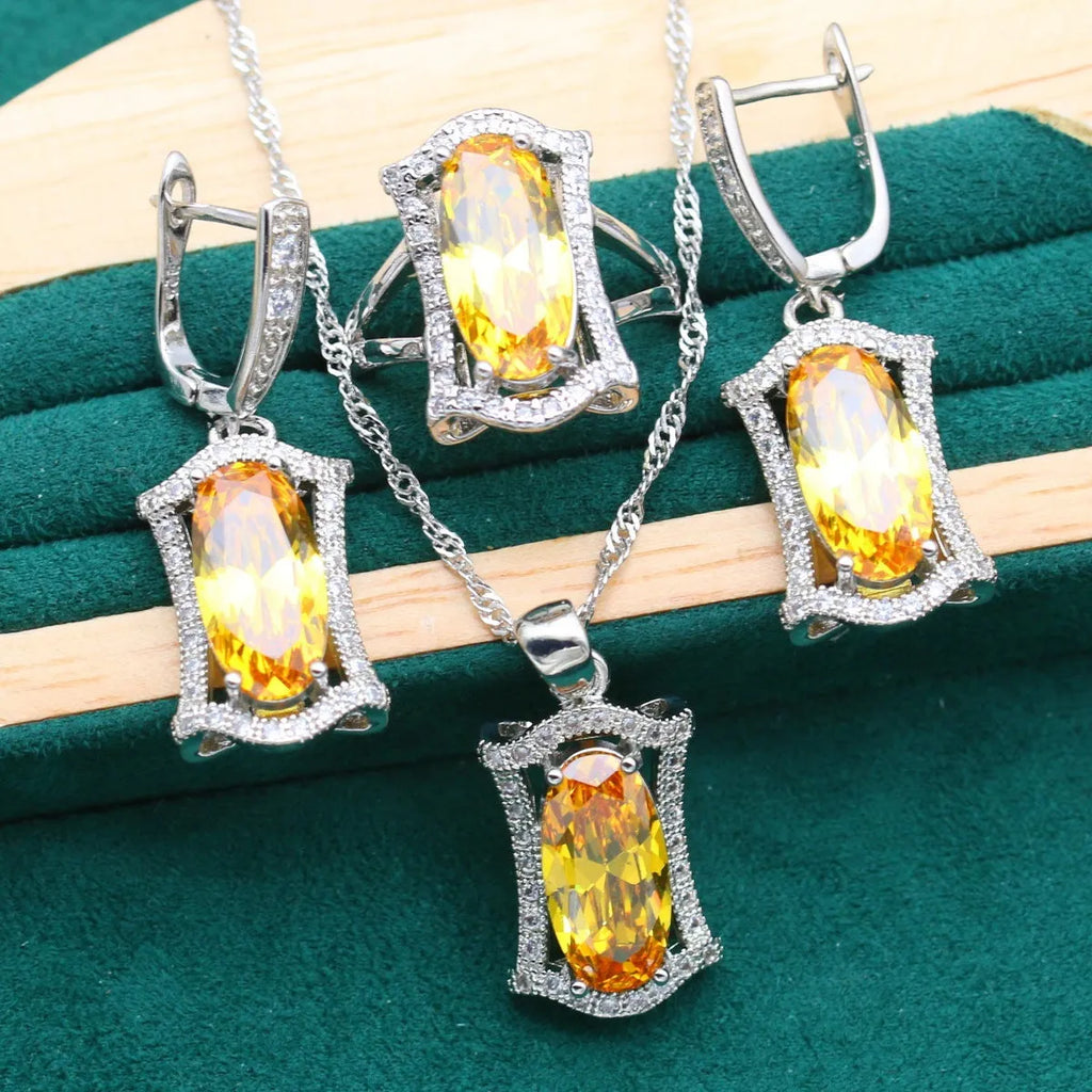Women's anti-allergy zircon dinner jewellery set showing matching necklace, earrings, ring, and bracelet in alloy with snake bone chain
