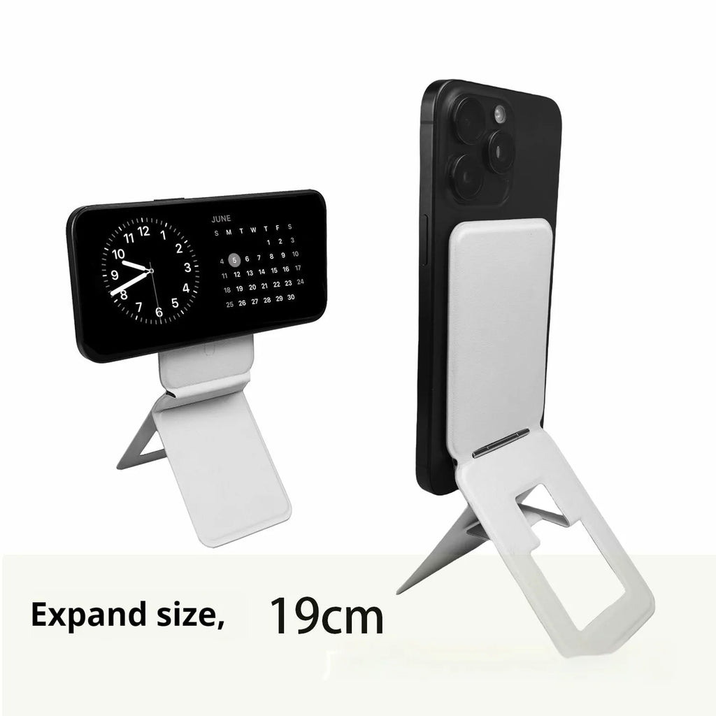 Genuine leather phone back sticker with magnetic three-fold card bag for iPhone in black