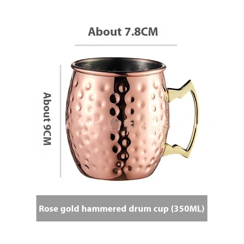 Stainless steel Moscow Mule cup with copper plating in a choice of colours and hammered or smooth finish.