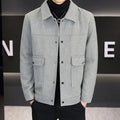 Men's khaki casual jacket with a polo collar and side seam pockets