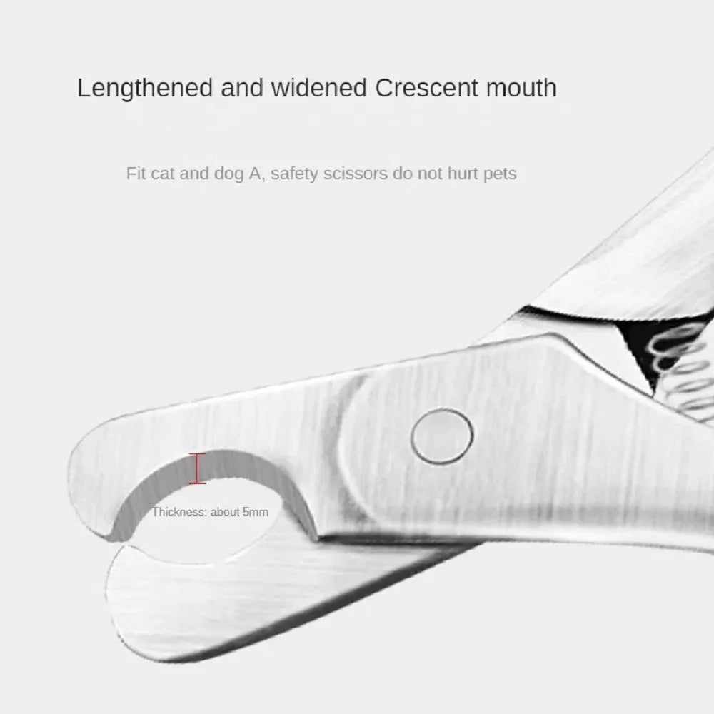Silver professional stainless steel pet nail clipper with safety guard for dog and cat grooming.
