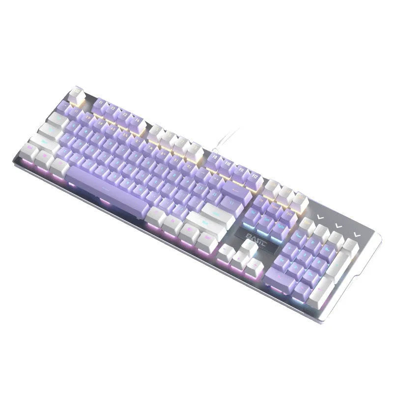 White and purple wired mechanical keyboard and mouse set with backlight