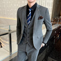 Men's slim fit business formal suit set in black or dark grey cotton blend fabric