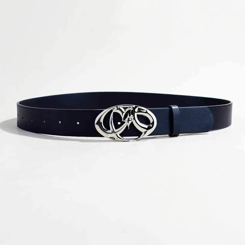 Men's casual PU leather belt with an alloy snap buckle, 105cm long and 3.3cm wide.