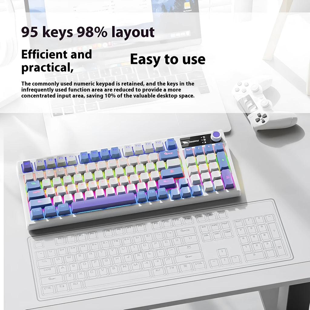 SK15 wired mechanical gaming keyboard in sunset orange, autumn water blue, or black with mixed light green switches
