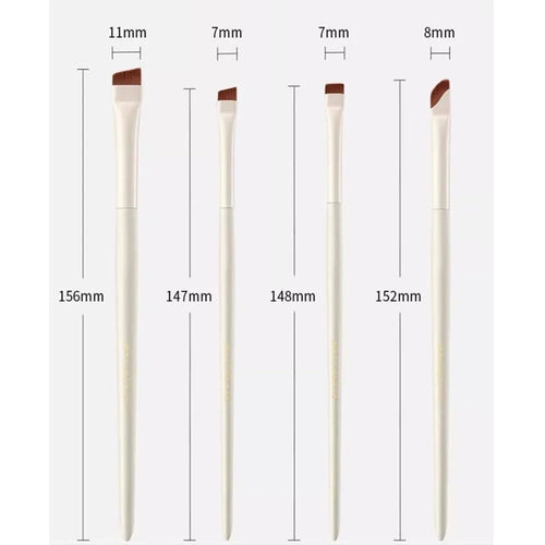 Four angled eyeliner and brow makeup brushes with ultra-thin tips in a leather case.