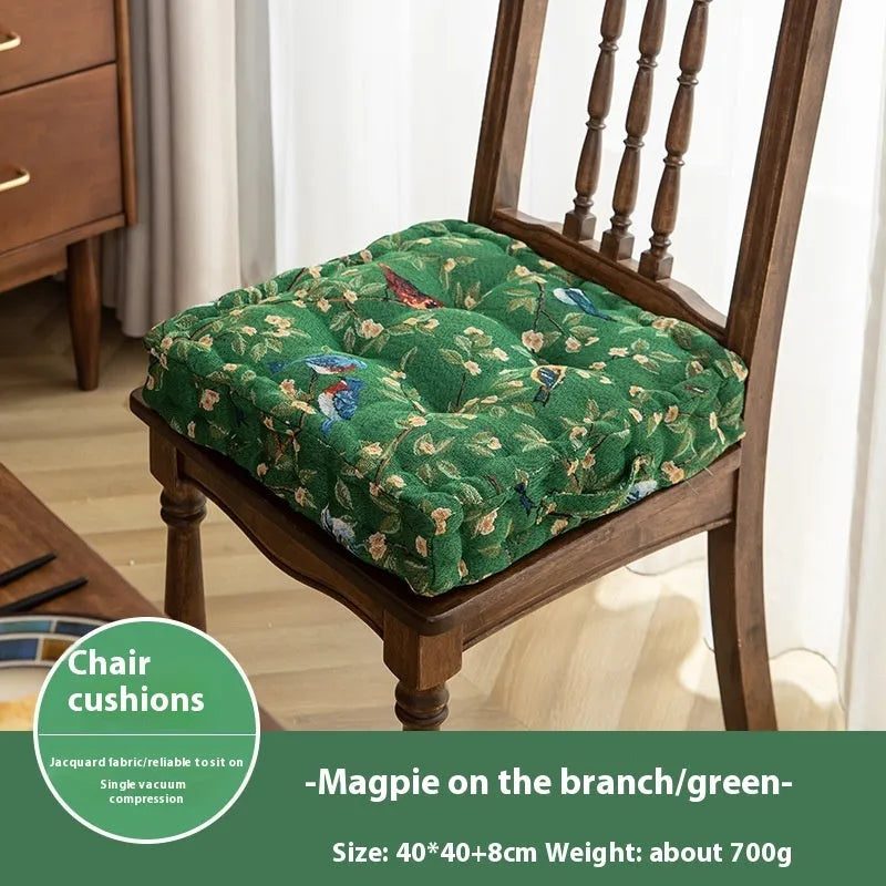 American-style square dining chair back cushion with floral pattern showing 8cm thickness