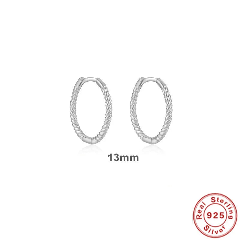 Sterling silver twisted string round earrings in gold or white gold colour