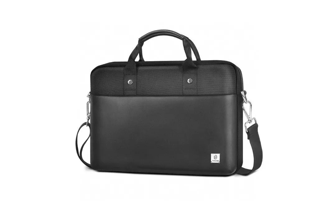 Black Oxford cloth laptop handbag with multiple internal pockets and a separate padded compartment for a 14 or 15.6 inch device.