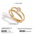 Geometric stainless steel zircon ring with no-fade finish on a hand.