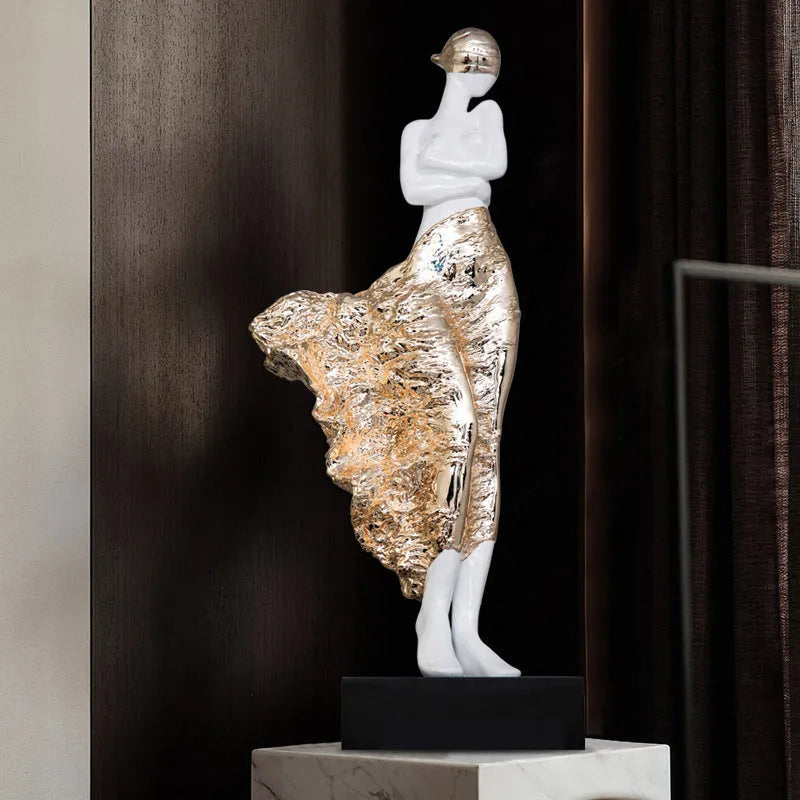 Modern minimalist resin sculpture ornament with metallic finish standing 48cm tall