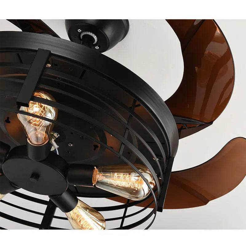 American retro style ceiling fan lamp with invisible blades and acrylic shade, remote control included