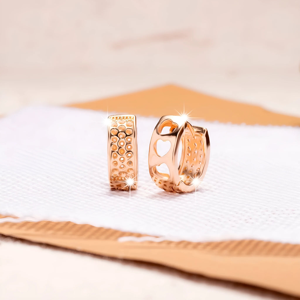 Rose gold hollowed-out three-heart earrings circular women's fashion jewellery
