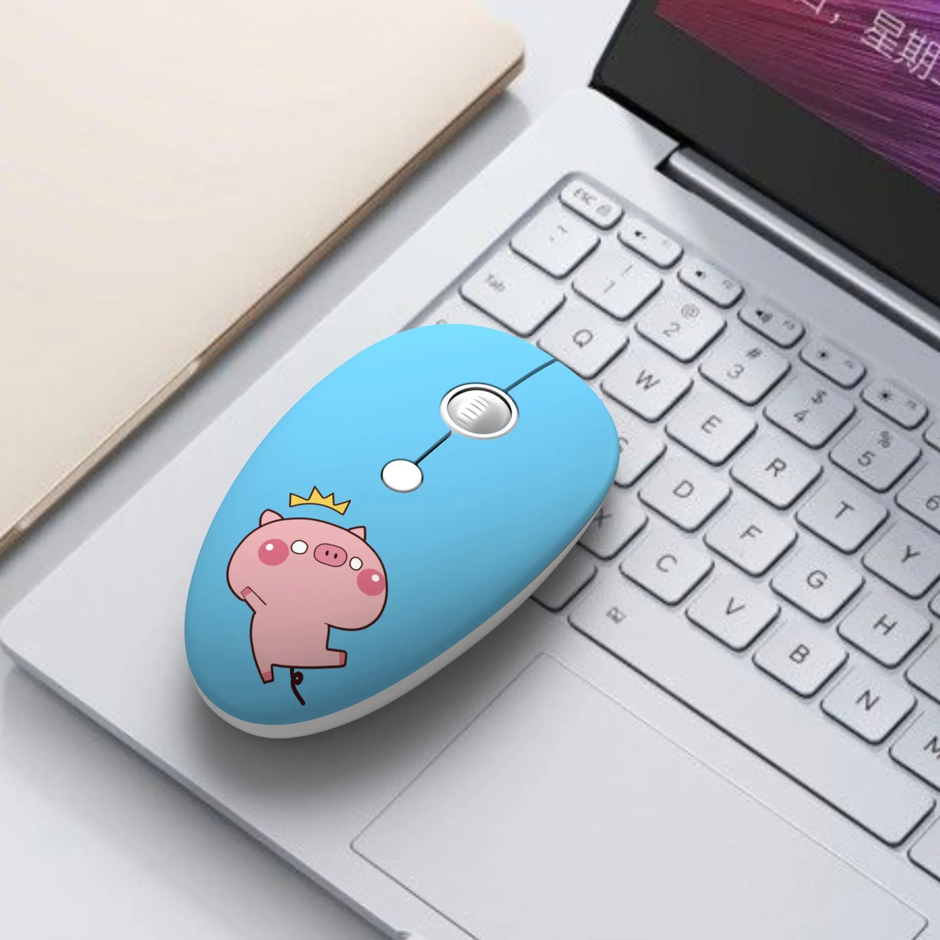 Wireless cartoon animal USB mouse measuring 10.55cm with blue rabbit design