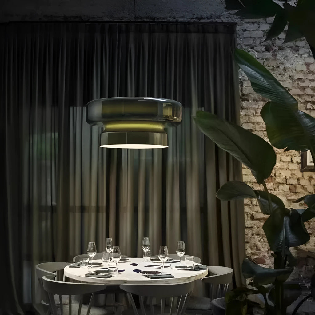 Modern glass chandelier with square 36x36x18cm dimensions showing light colour options