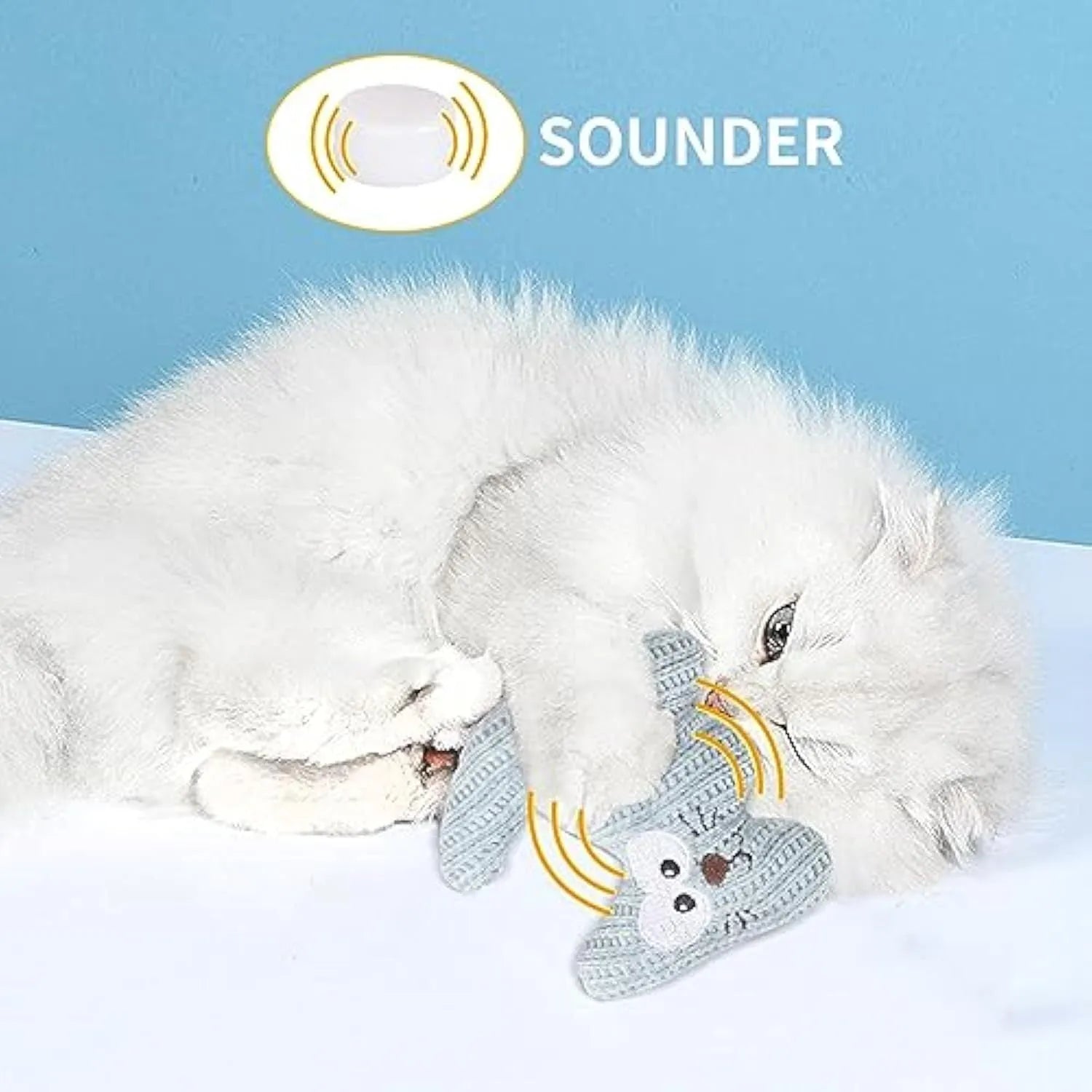 Cyan and light coffee plush rope cat toy with bell and organic catnip filling