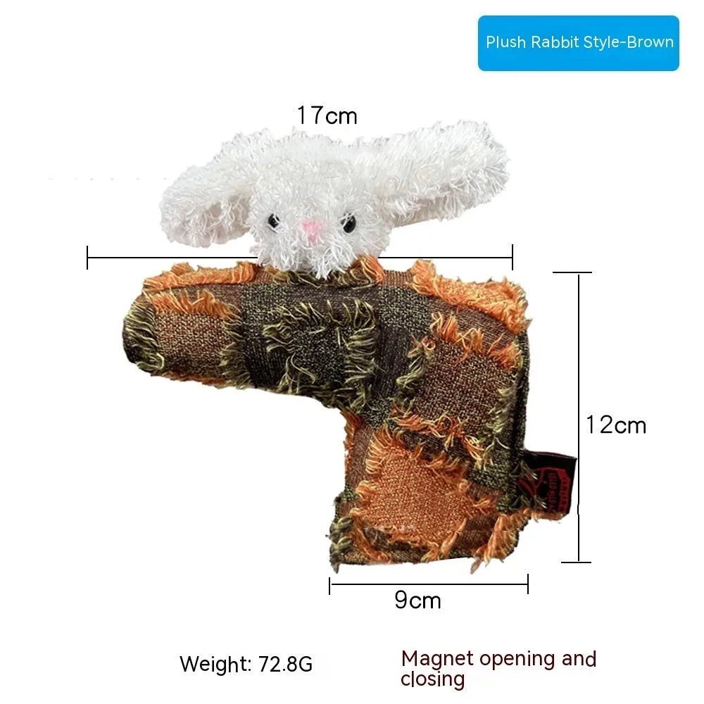Golf putter sleeve cover in a novelty design, showing fleece lining and waterproof PU fabric.