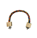 Parrot climbing rope toy with swing rings in wooden material on white background