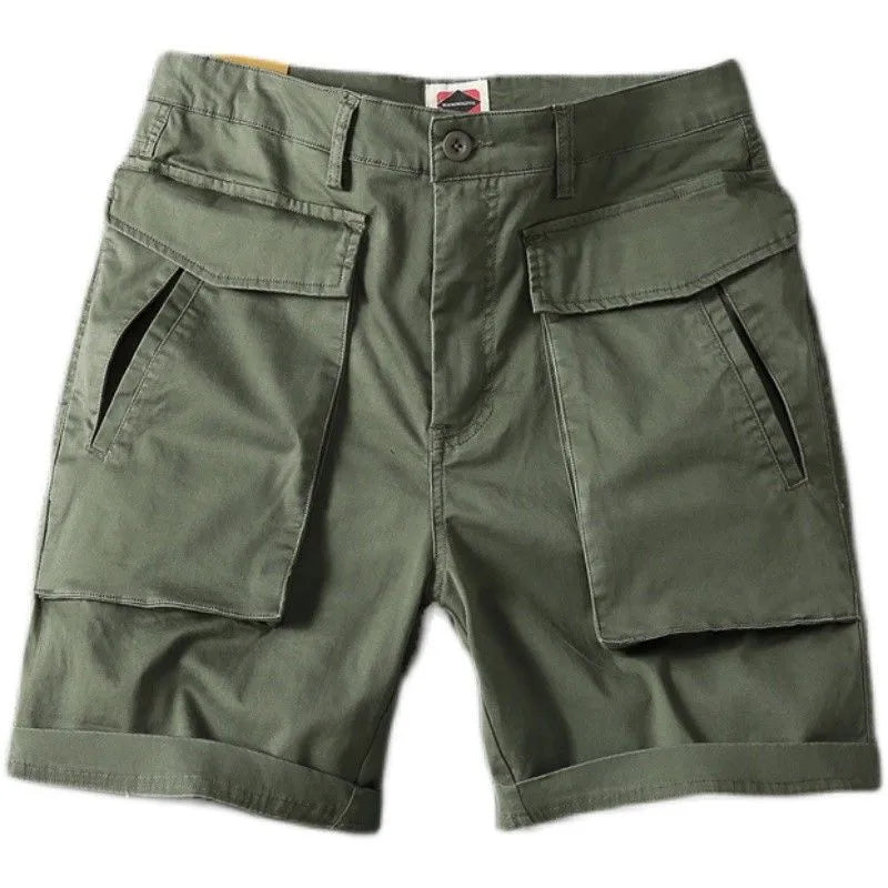 Men's cotton cargo shorts with multiple pockets in straight leg street style