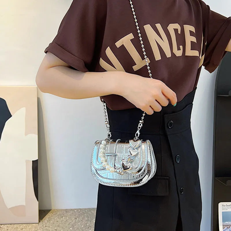 Women's horizontal square crossbody bag with single shoulder strap and phone compartment in PU leather