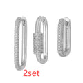 Geometric ear clip three-piece set with micro zircon detailing in gold and white colours