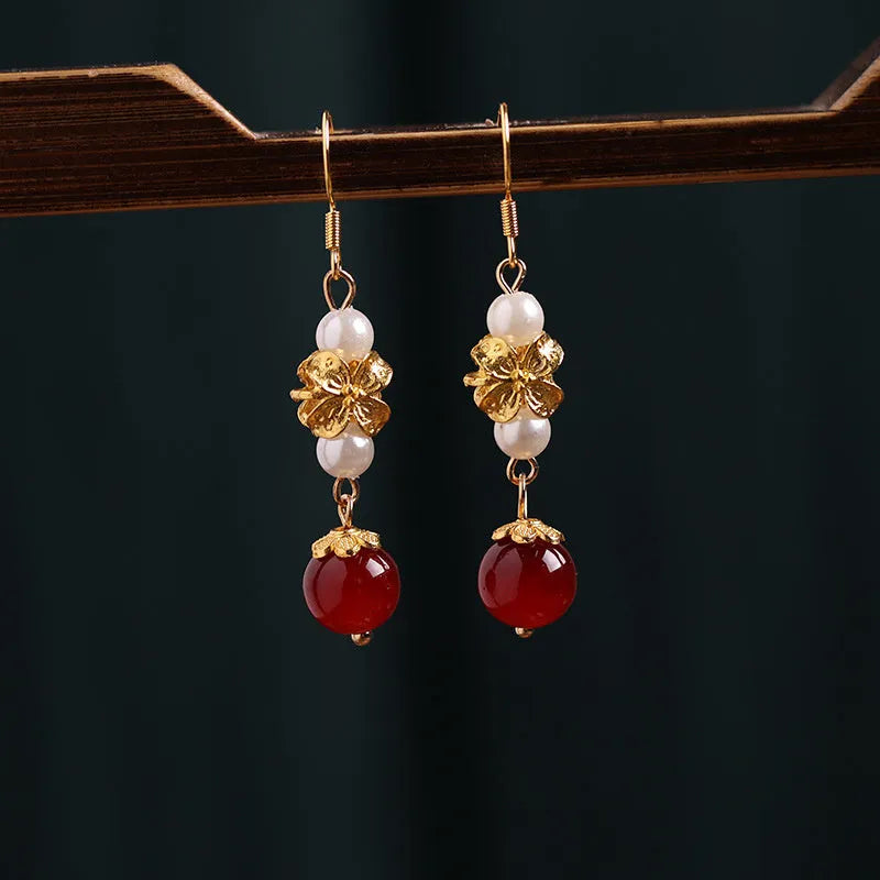 Vintage court style national Han cheongsam antique earrings with geometric retro design