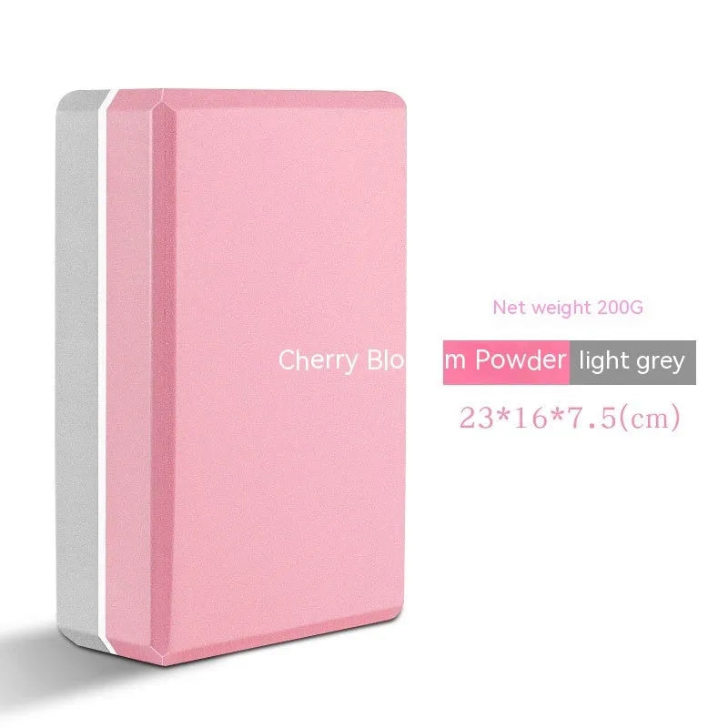 High-density EVA foam yoga block in assorted colours and prints, showing two thickness options for yoga and dance.