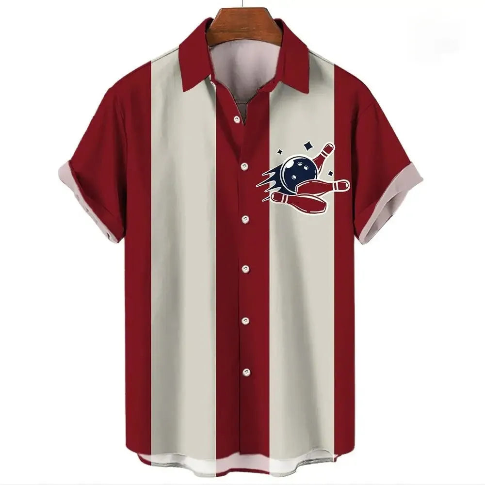 Men's stripe pattern Hawaiian shirt with short sleeves and button fastening in cardigan style