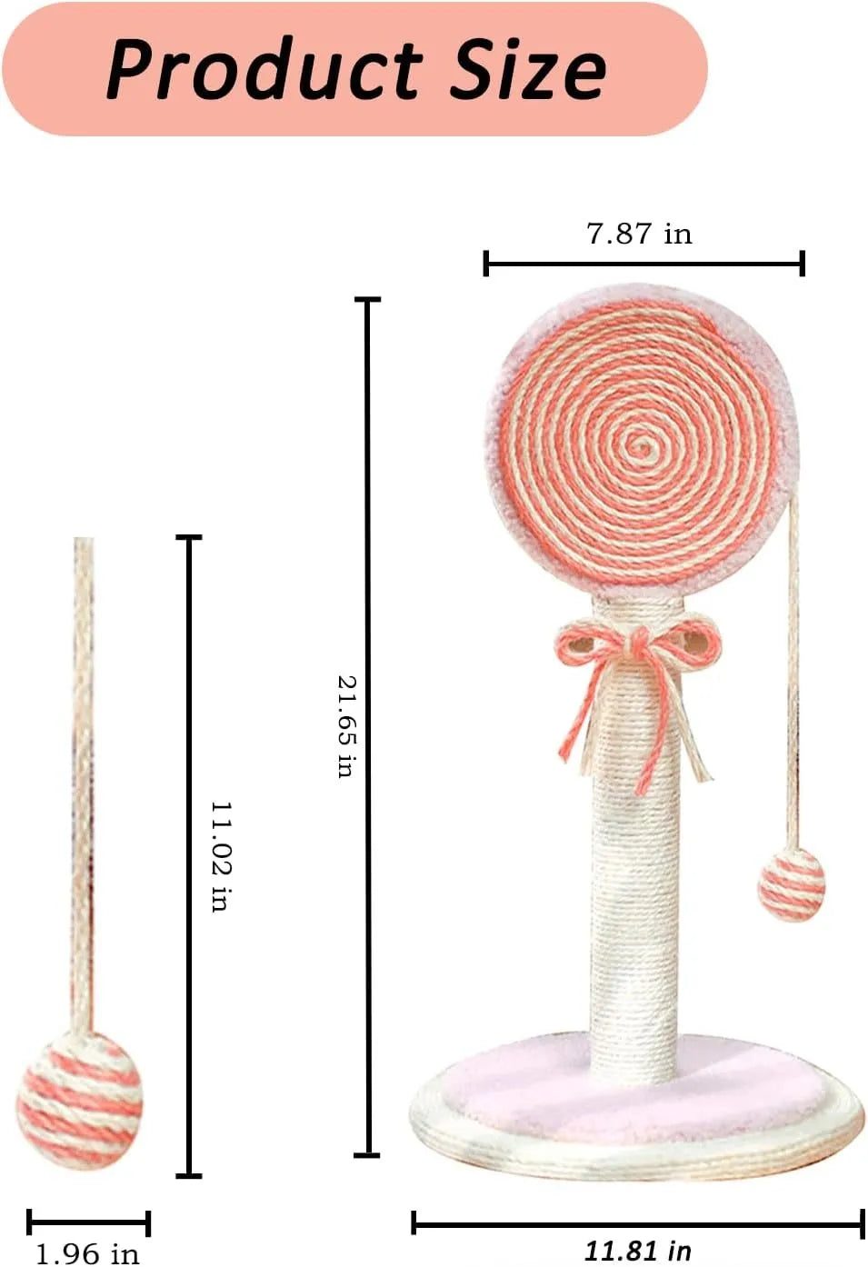 Blue cat scratching post with natural sisal rope and hanging ball toy on sturdy base