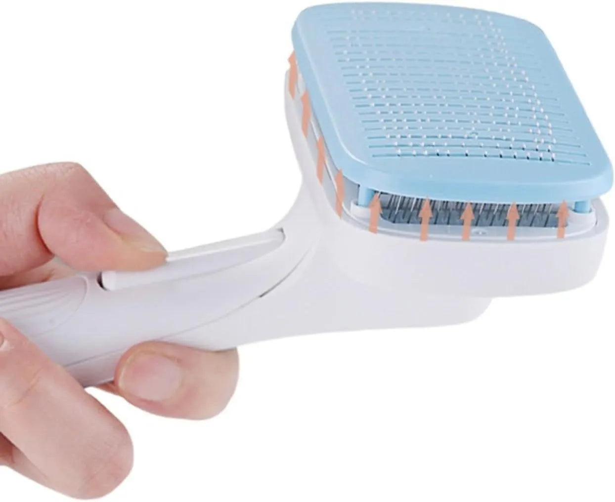 Automatic pet hair removal comb in blue colour with one-click operation for dog and cat grooming