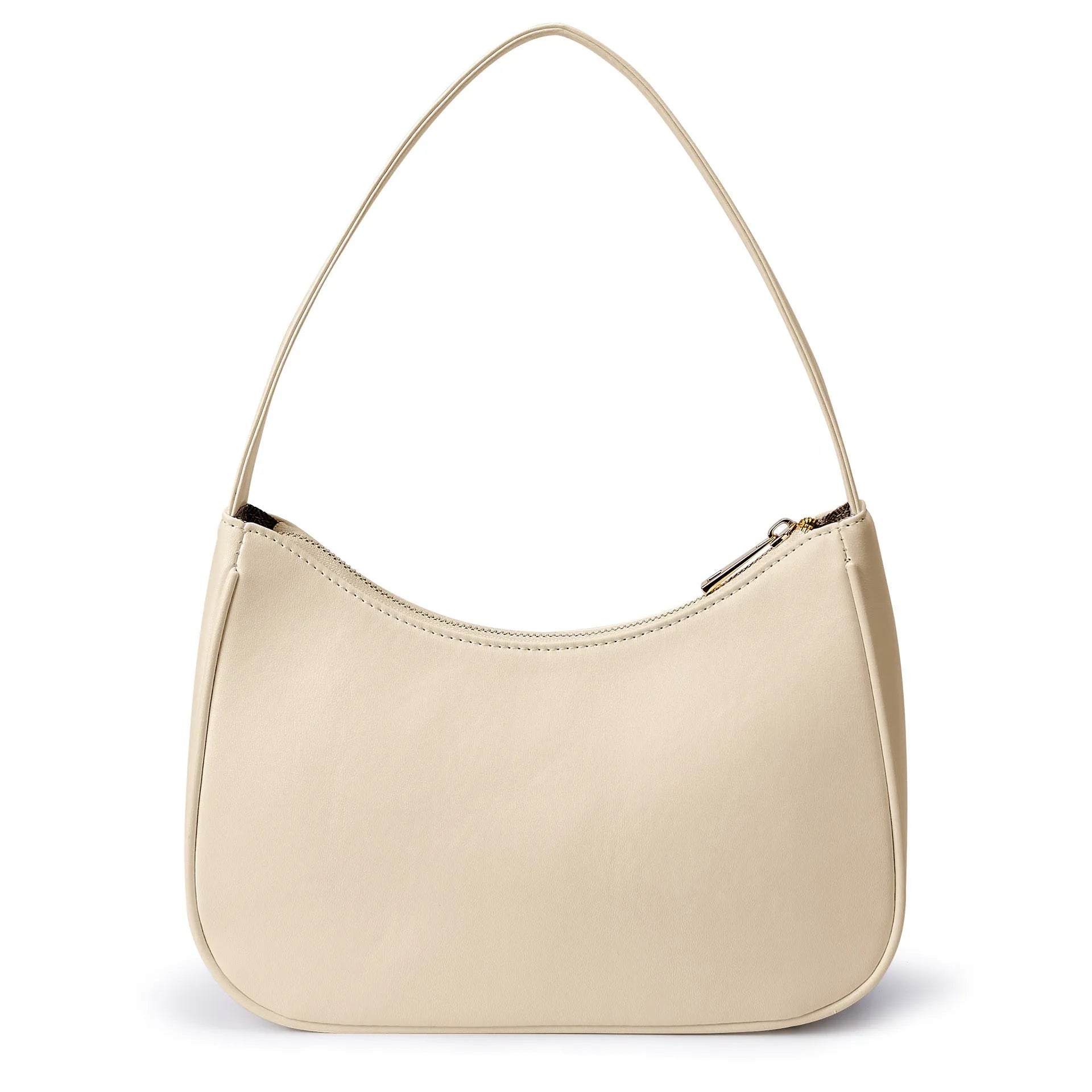 Simple retro waterproof PU leather shoulder bag in apricot colour with adjustable strap.