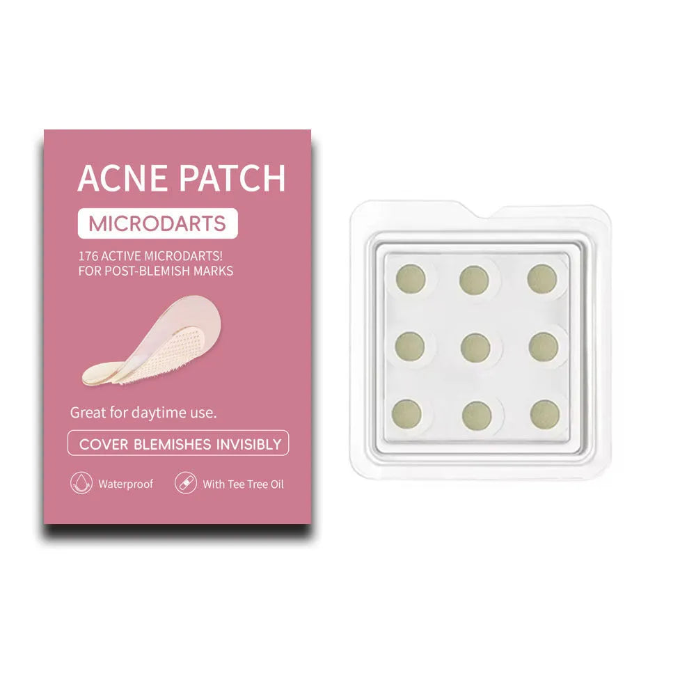 Box containing 9 mild formula acne patches for pimple and closed acne spot treatment.