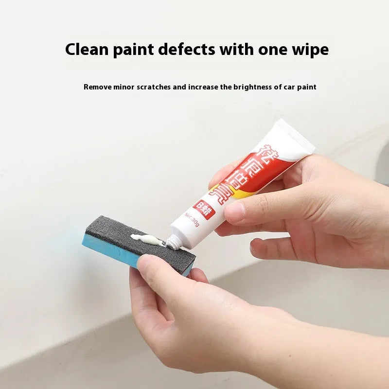 Car repair wax kit containing A Wax for scratch removal, B Wax for polishing, and frosted sponge mop