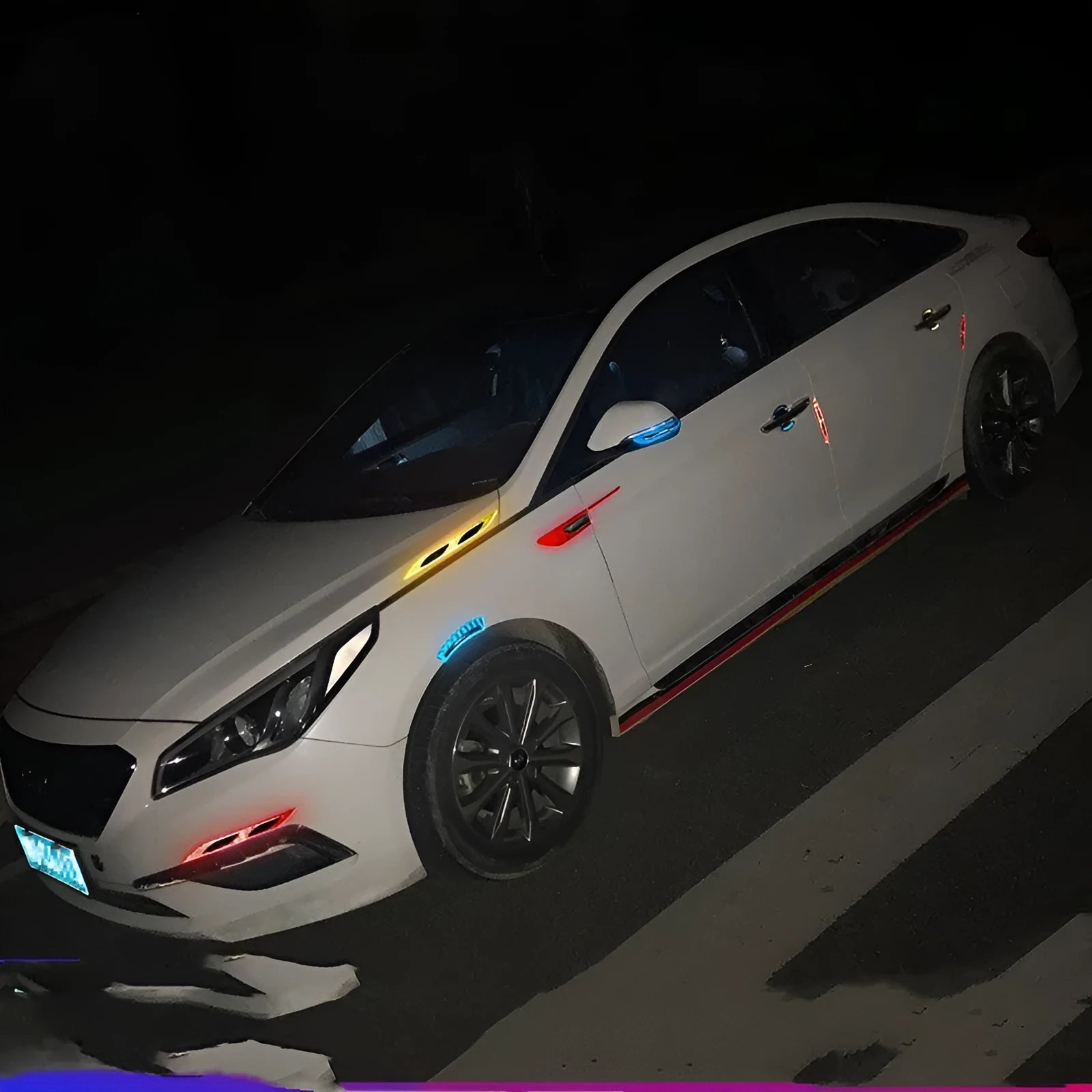 Blue reflective warning tape strips for car bumper safety application