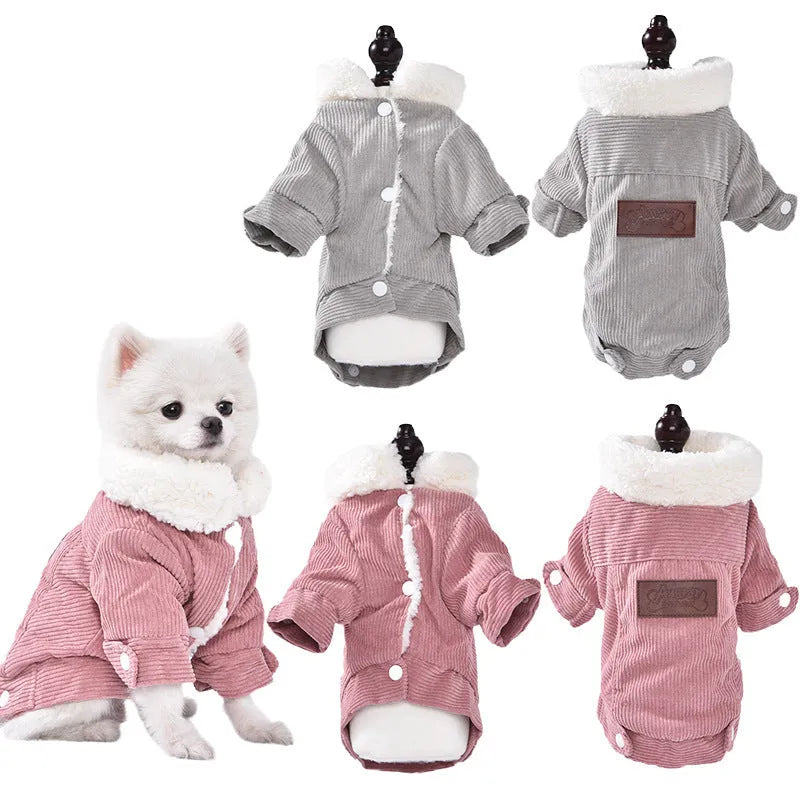 Lambswool grey fleece lined padded vest for dogs on a white background.