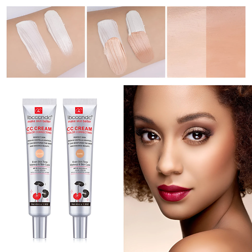 Erborian Centella Asiatica CC Cream tube in dark and light shades for colour correction.