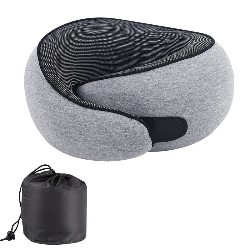 U-shaped memory foam travel neck pillow with storage bag in four colour options