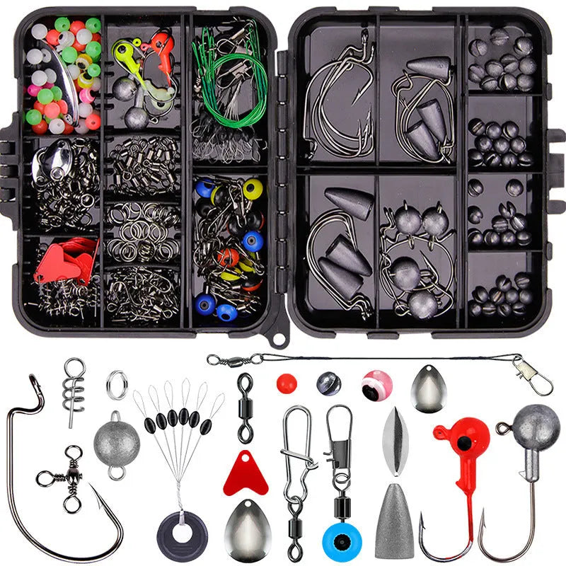 257-piece fishing lure accessories set in orange or black ABS storage box