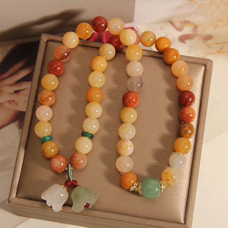 Natural jinsi jade multi-layer bracelet for women with orchid pendant charm on adjustable strands