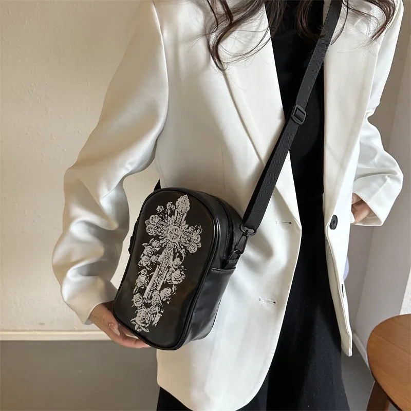 Halloween graffiti phone crossbody bag with cartoon pumpkin ghost bat print