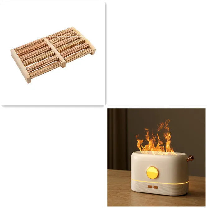 Black USB desktop humidifier with simulation flame light effect and water vapour mist.