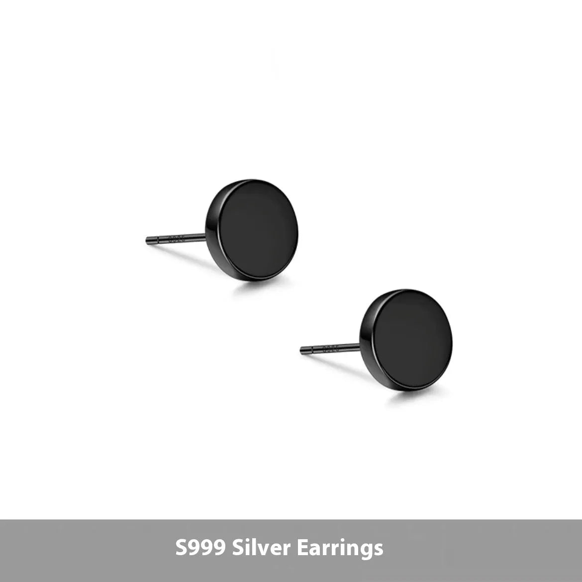 S999 sterling silver flat ear bone studs in geometric round shape, silver and black colour options