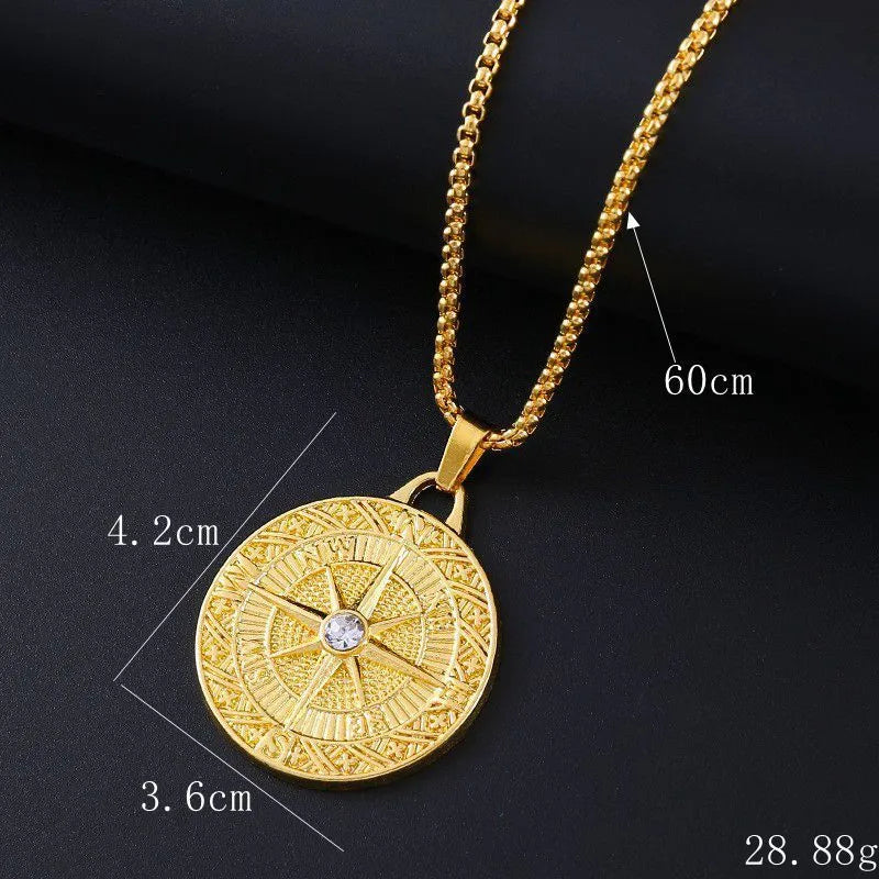 Gold geometric alloy pendant necklace with inlaid zircon detailing for women