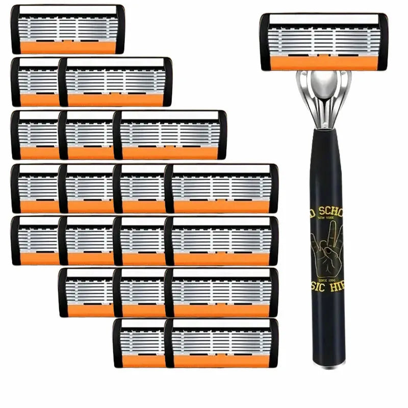 Black six-layer finger handle for manual shaver cutter head assembly with blade packs