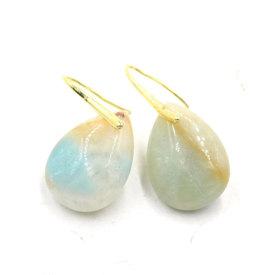 Geometric water drop earrings with crystal gemstones in various colour options on electroplated metal settings