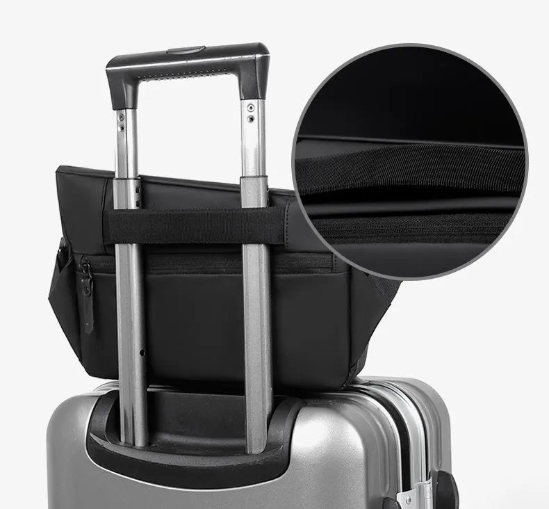 Grey PU crossbody bag showing front zipper compartment and adjustable shoulder strap