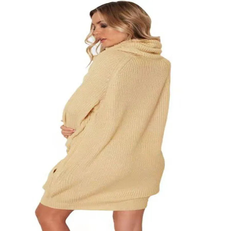 Women's lapel neckline pullover sweater with front pockets in imitation cashmere fabric