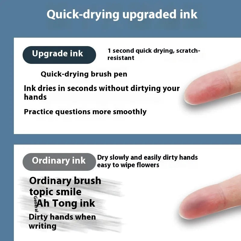 Pack of ten quick-drying pen refill cartridges in black, blue, red, and ink blue colours