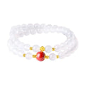 Polished white agate double-layer bracelet for women with 6mm geometric beads and cinnabar accents